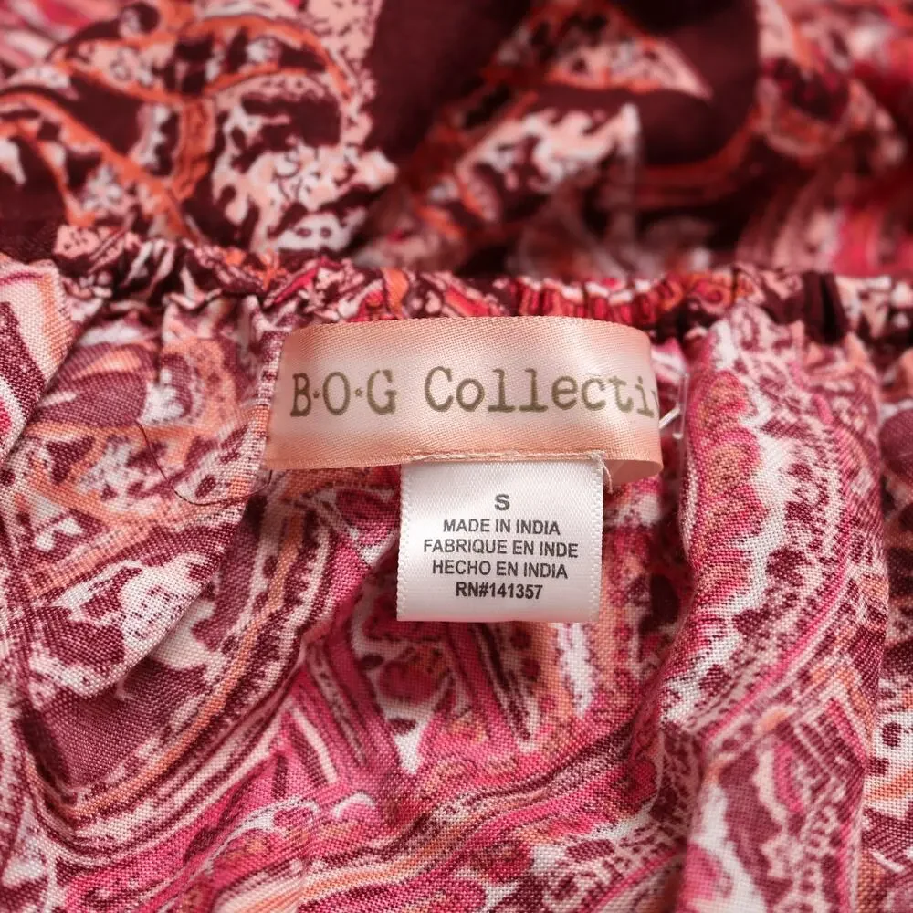 BOG Collective Midi Dress Cottagecore Burgundy Puff Sleeve Boho Prairie Size S - Picture 8 of 10